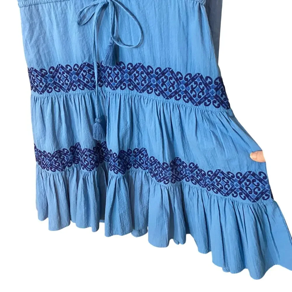 Boden Blue Embroidered 100% Cotton Boho Peasant Dress Women’s 4 Long Sleeve - Picture 5 of 8
